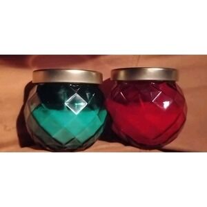Pair of‎ Candles Glass Containers Red Green Colored  Light Catching Design